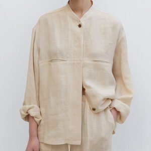 Pure Linen Shirt Autumn Women Clothing Versatile Artistic Retro